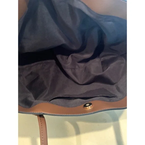 ASOS DESIGN Brown Faux Suede Tote Bag Tan Trim Gold Buckle Large Shoulder Bag - Picture 8 of 11